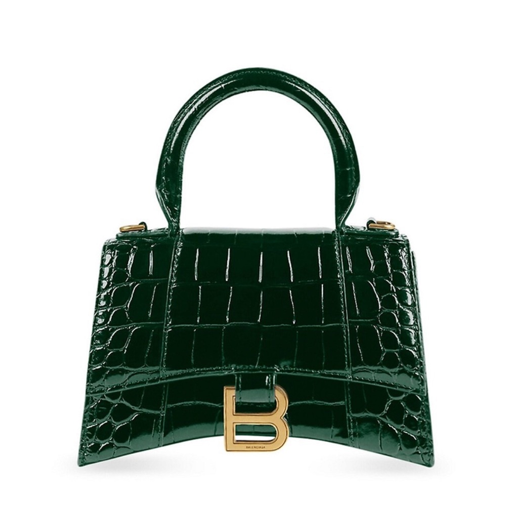 Balenciaga- Hourglass XS Handbag Crocodile Embossed - dark green